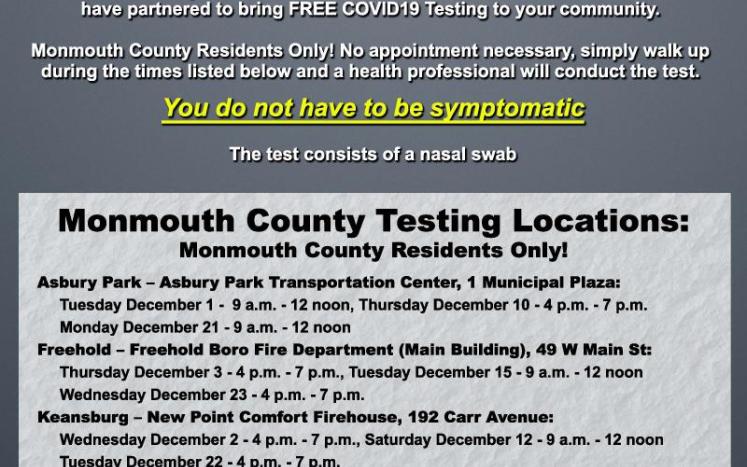 List of testing sites in Monmouth County